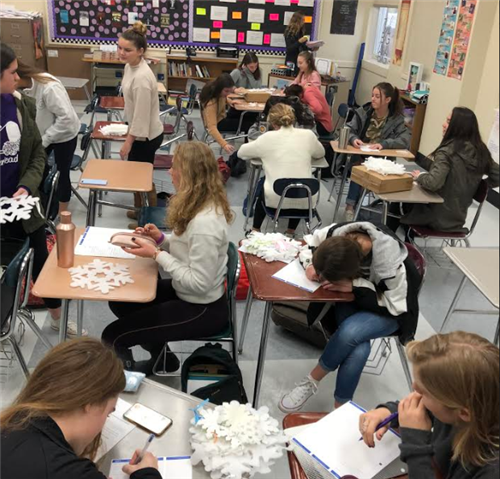 Students working on their snowflakes. 